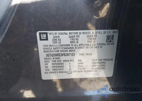 2015 GMC Sierra 1500 Denali из США, поврежденный, VIN 3GTU2WEC0FG387123